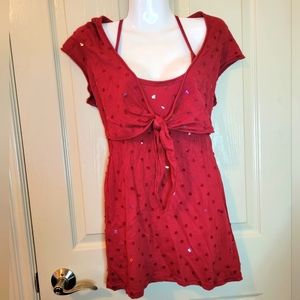 Wet Seal -  Womans Red Sequin long sleeve crop top with Tank - Size XL